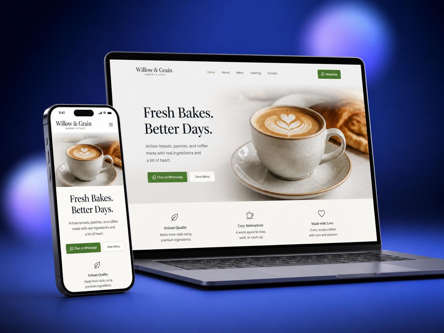 Mockup de una landing page en móvil y portátil